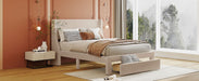 Full Size Storage Bed Velvet Upholstered Platform Bed with a Big Drawer - Beige | lowrysfurniturestore