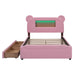 Full Size Upholstered Storage Platform Bed with Cartoon Ears Headboard, LED and USB, Pink lowrysfurniturestore