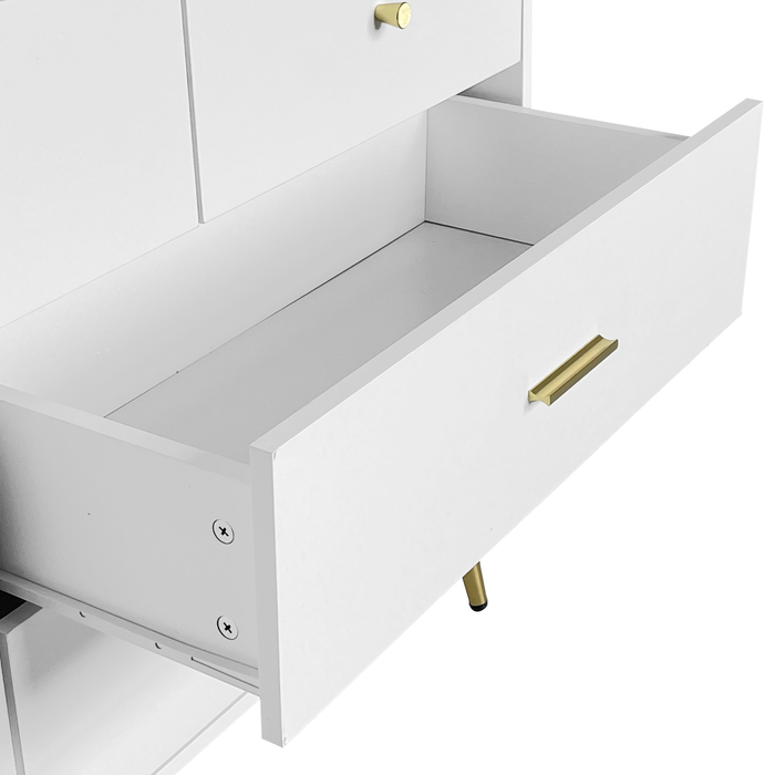 White 7-Drawer Chest with Golden Handles and Legs