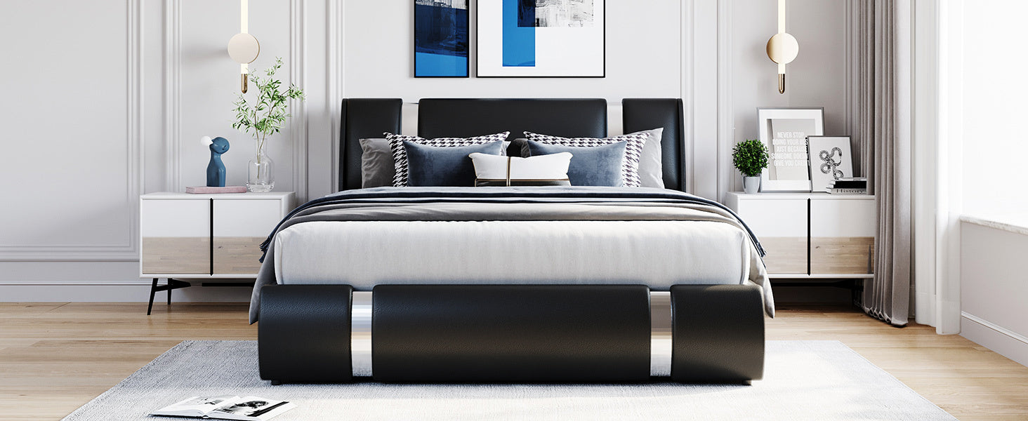 Queen Black Faux Leather Platform Bed with a Hydraulic Storage System