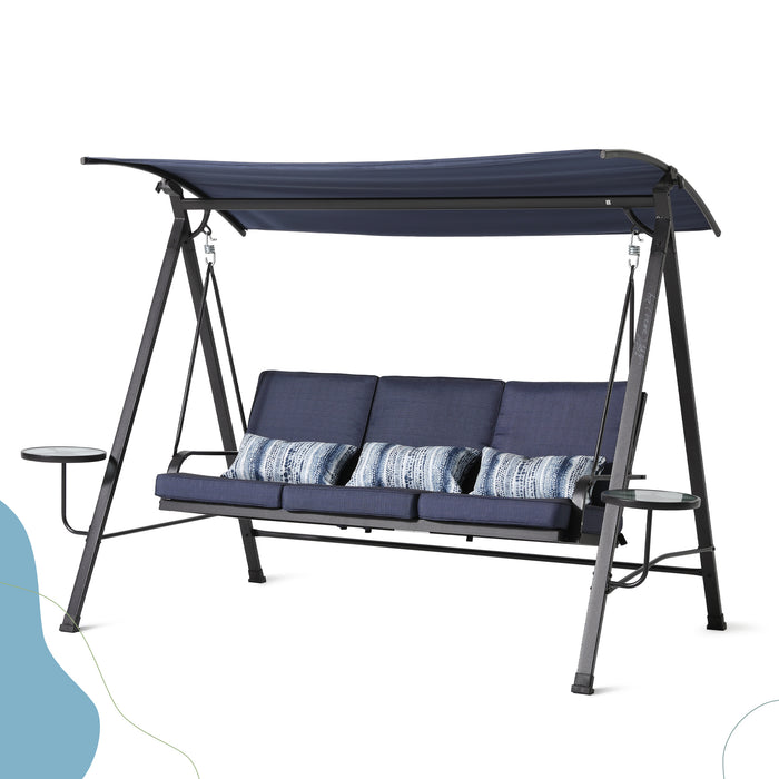 3-Seater Blue Swing Porch Swing with Canopy