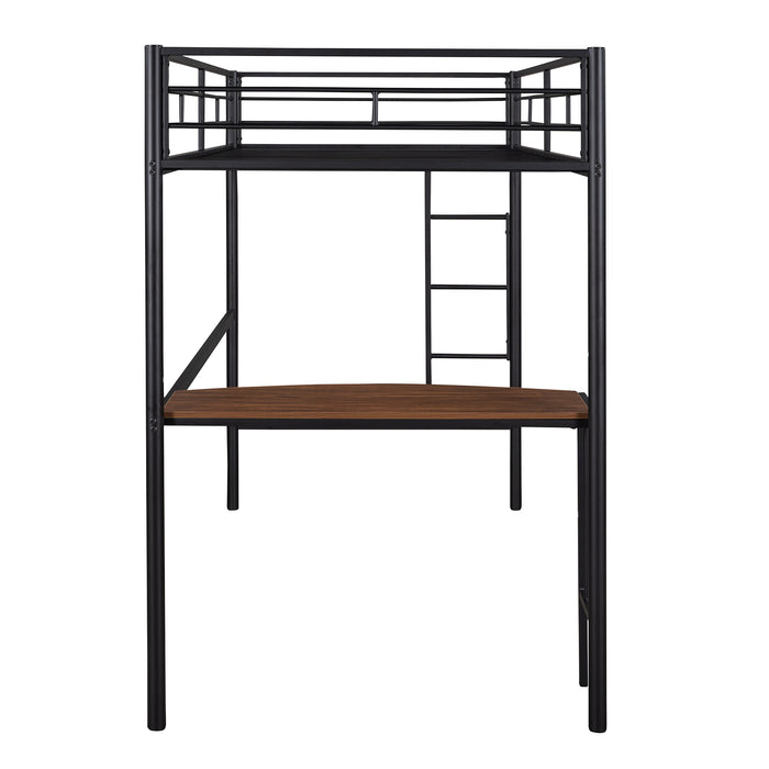 Black Twin Metal Black Bunk Bed with Desk Ladder and Guardrails | lowrysfurniturestore