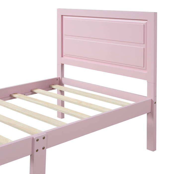 Wood Platform Bed Twin Bed Frame Mattress Foundation with Headboard and Wood Slat Support (Pink) | lowrysfurniturestore