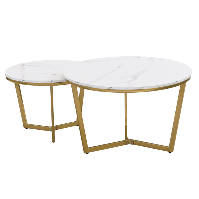 White Modern Round Coffee Table Set 2-Piece