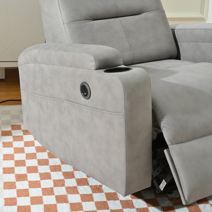 Lift Chair Light Gray Modern Reclining Side Pocket USB Charge Port