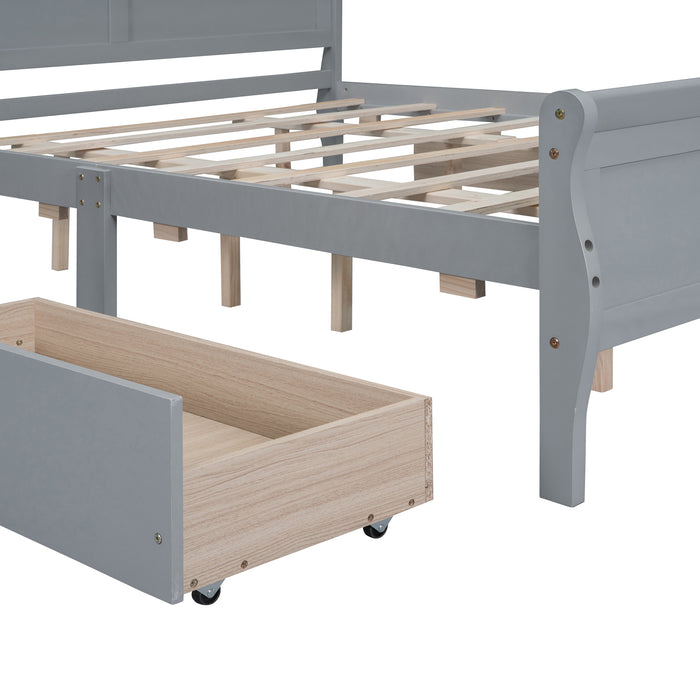 Queen Gray Wood Platform Bed with 4 Drawers