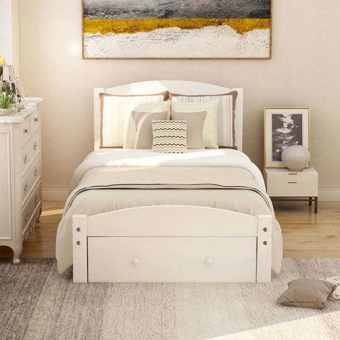 Twin Bed White Platform with Storage Drawer lowrysfurniturestore