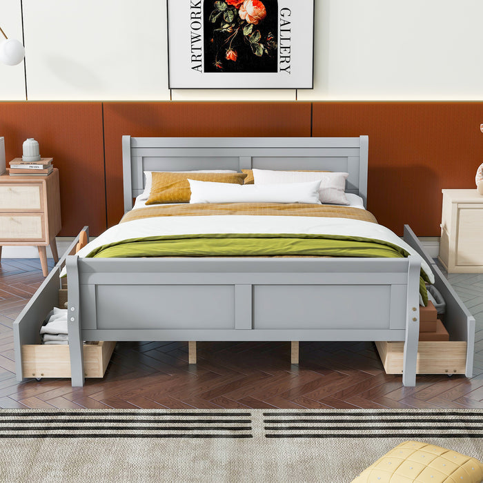 Queen Gray Wood Platform Bed with 4 Drawers