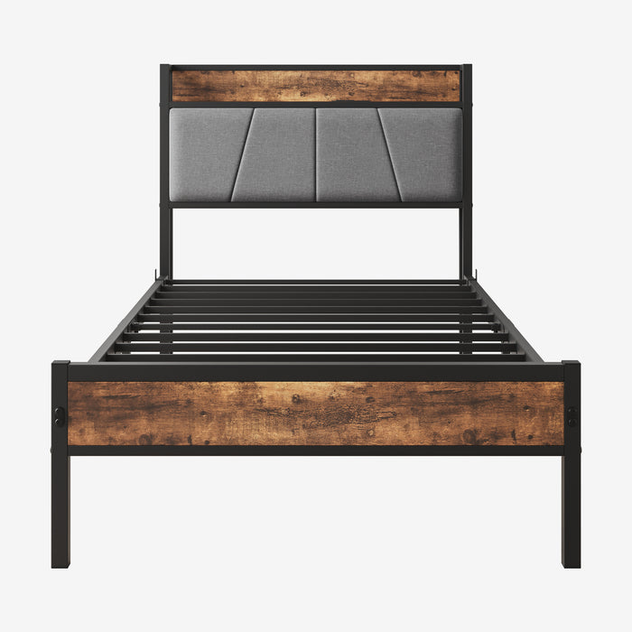 Twin Platform Black Bed Frame Storage Headboard with Charging Station lowrysfurniturestore