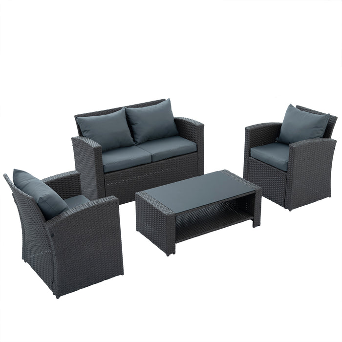 4 pc Dark Gray Rattan Patio Furniture Set
