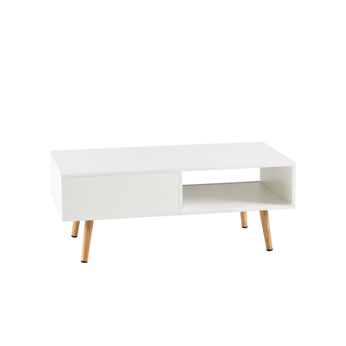 White Modern Rattan Coffee Table with Storage, 41.34"