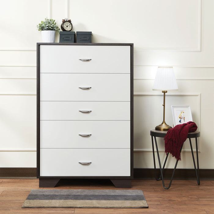 White & Espresso 5-Drawer Chest of Drawers