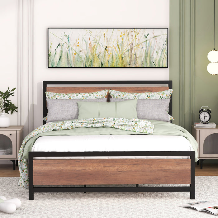 Queen Black Metal and Wood Bed Frame