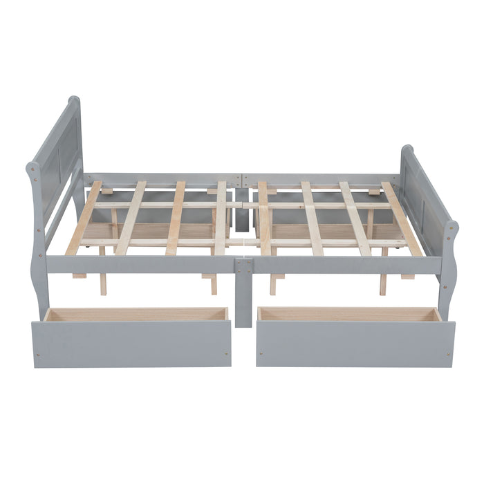 Queen Gray Wood Platform Bed with 4 Drawers