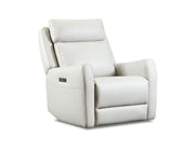 Garbo Swivel Glide Recliner in soft white leather featuring a power reclining mechanism and modern design.