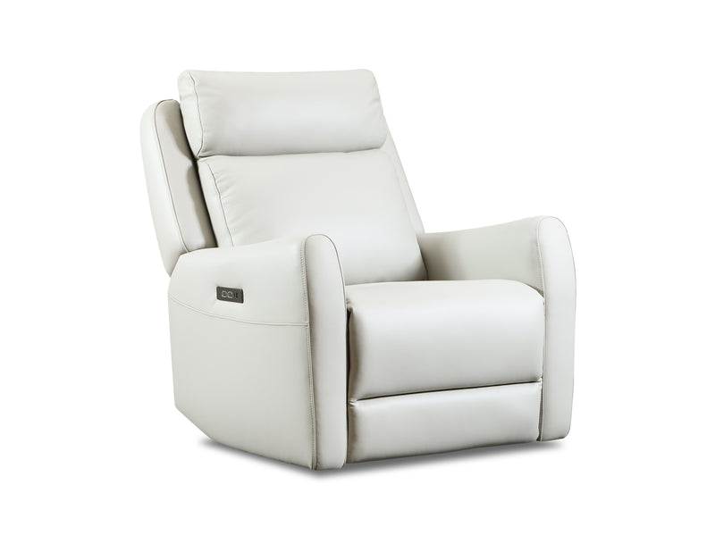 Garbo Swivel Glide Recliner in soft white leather featuring a power reclining mechanism and modern design.