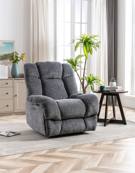Dark Gray Electric Power Recliner Chairs with USB Charge Port Overstuffed Recliner | lowrysfurniturestore