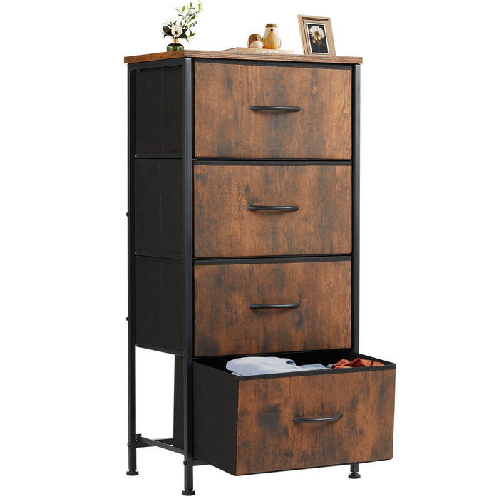 Brown 4-Drawer with Metal Frame and Wood Top