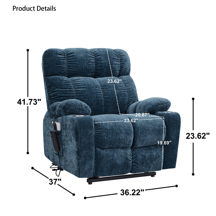 Lift Chair Blue Chair Infinite Position Lay Flat 180° Recliner with Heat Massage Lift Recliner