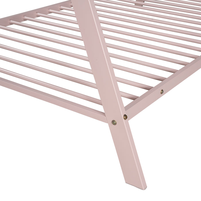 House Bed Tent Bed Frame Twin Size Metal Floor Play House Bed with Slat for Kids Girls Boys , No Box Spring Needed Pink lowrysfurniturestore