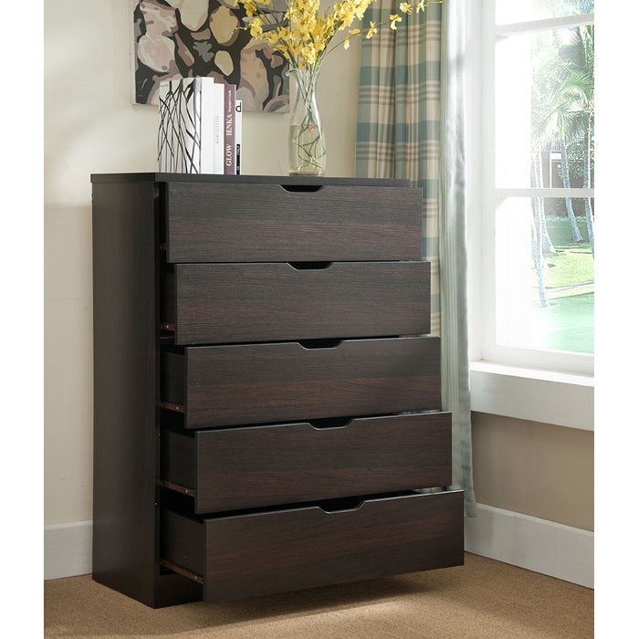 Red Cocoa 5-Drawer Chest with Faux Wood and Metal Glides