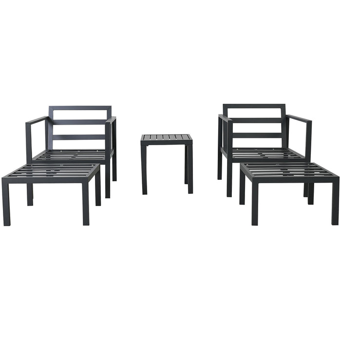 5 pc Gray Aluminum Alloy Outdoor Conversation Set Sofa Set with Coffee Table and Stools