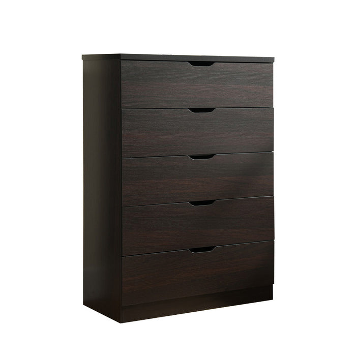 Red Cocoa 5-Drawer Chest with Faux Wood and Metal Glides