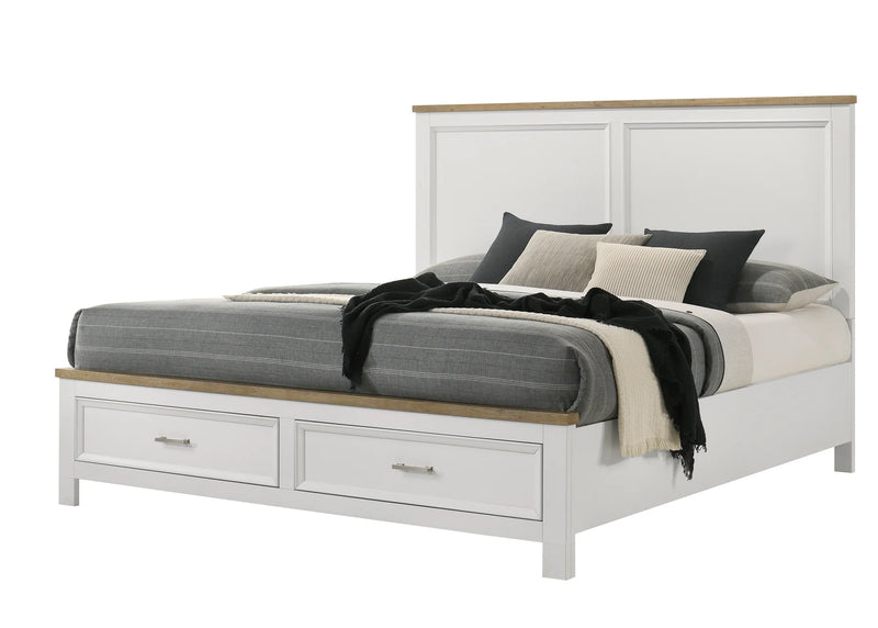 Ashton white bed with contrasting wood-tone trim