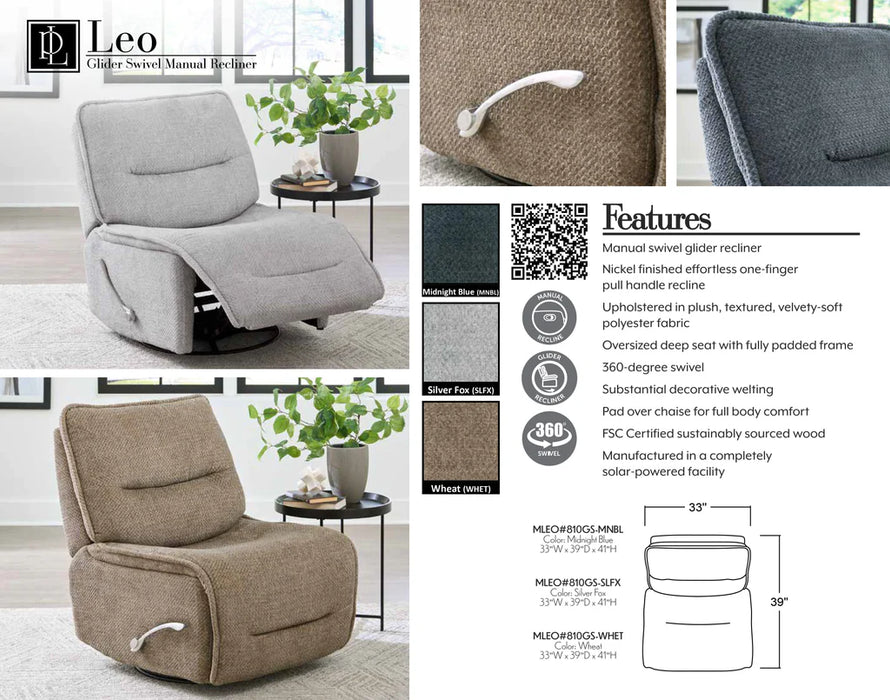 LEO - MIDNIGHT BLUE Manual Armless Glider Recliner