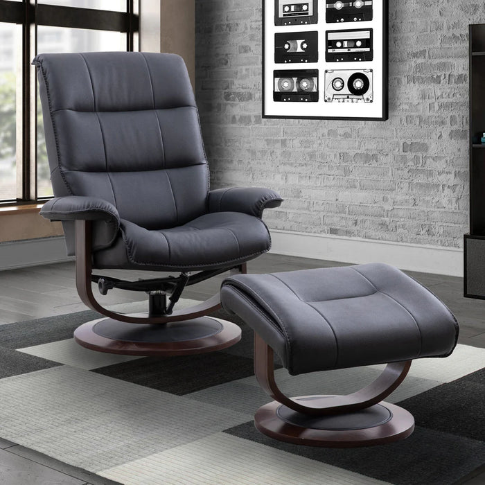 KNIGHT - BLACK Manual Reclining Swivel Chair & Ottoman