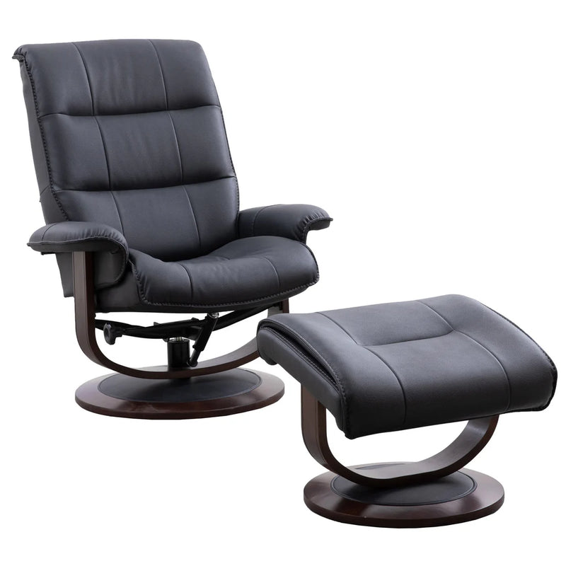 KNIGHT - BLACK Manual Reclining Swivel Chair & Ottoman