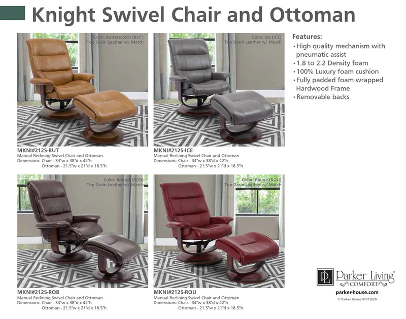 KNIGHT - ROUGE Manual Reclining Swivel Chair & Ottoman
