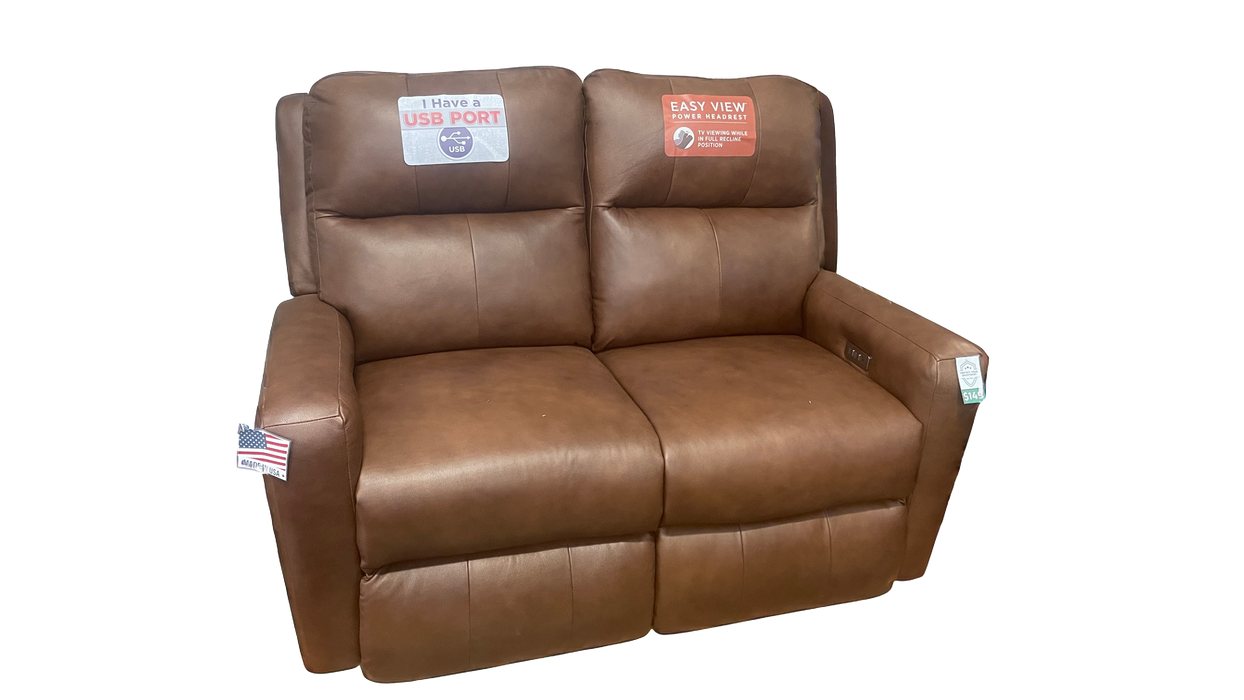 Dual Power Cognac Leather Loveseat