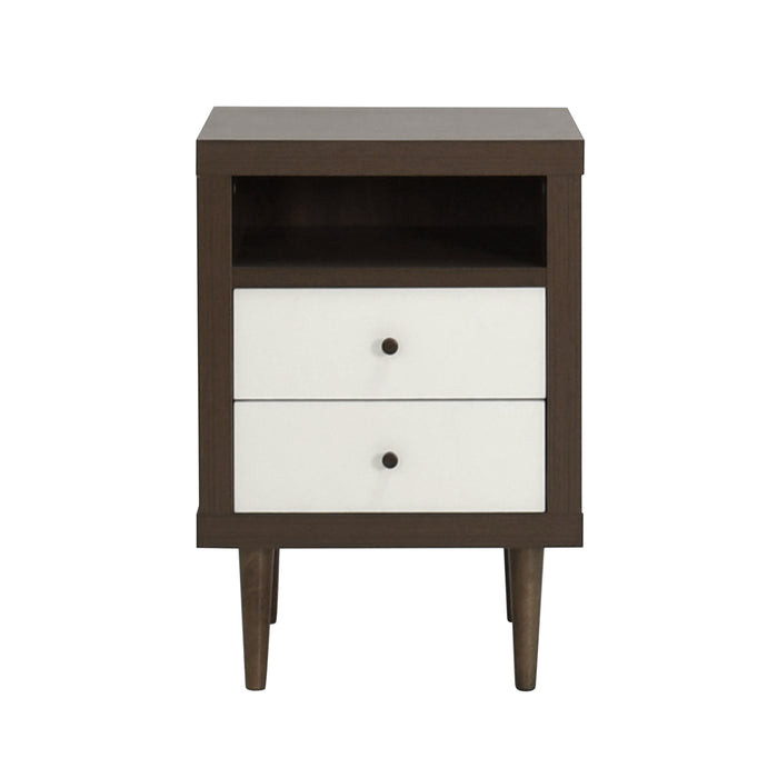 Modern Walnut and White 2-Drawer Nightstand