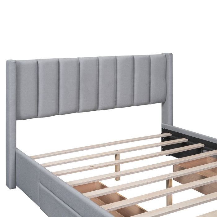 Queen Gray Upholstered Platform Bed with Storage