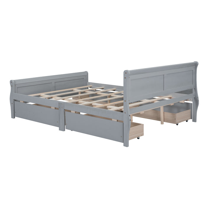 Queen Gray Wood Platform Bed with 4 Drawers