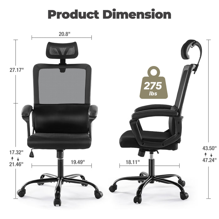 Ergonomic Office Chair High Back Mesh Gaming Desk Chair with Adjustable Headrest and Lumbar Support | lowrysfurniturestore