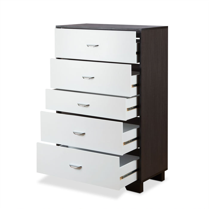 White & Espresso 5-Drawer Chest of Drawers