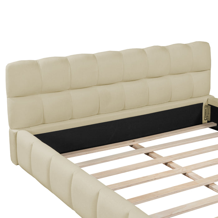 Queen Beige Upholstered Bed