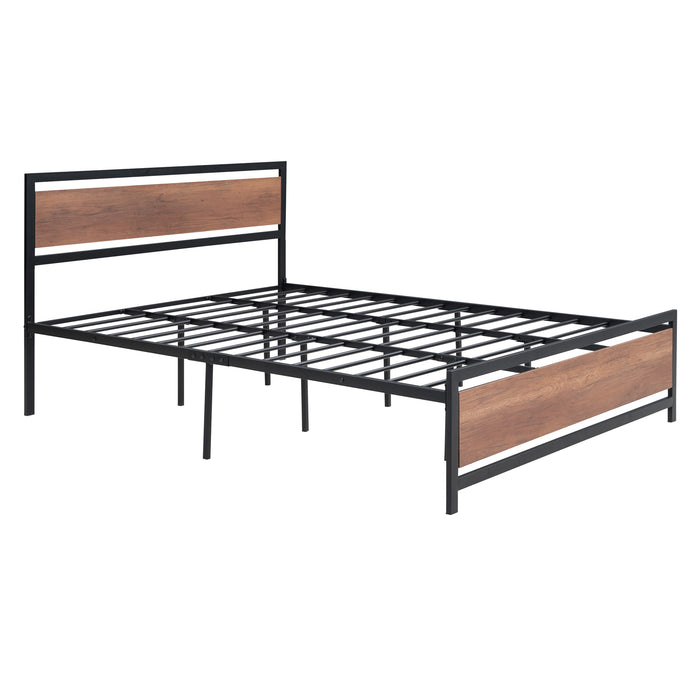 Queen Black Metal and Wood Bed Frame