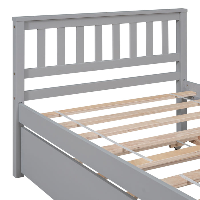 Twin Bed Gray with Trundle, Platform Bed Frame with Headboard and Footboard lowrysfurniturestore