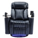 Blue 270° Power Swivel Recliner,Home Theater Seating With Hidden Arm Storage and LED Light Strip Cup Holder 360° Swivel Tray Table and Cell Phone Holder | lowrysfurniturestore