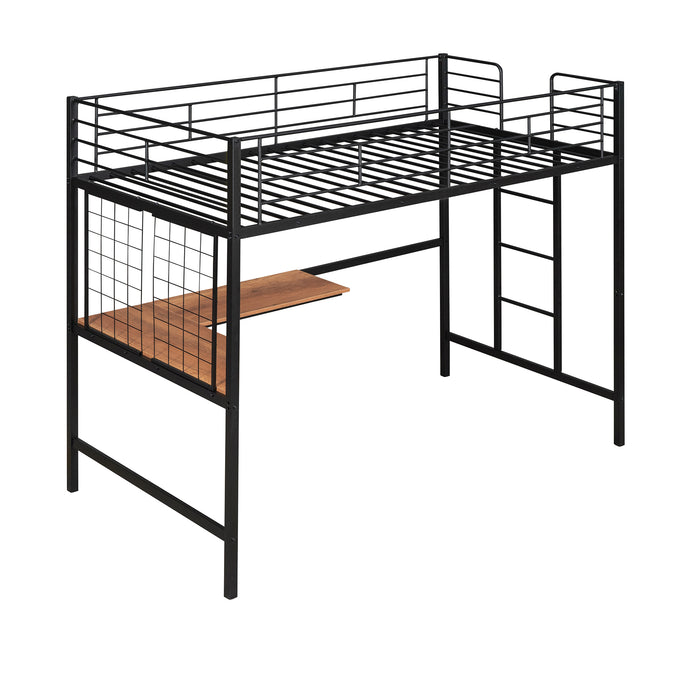 Black Twin Metal Loft Bed with Desk and Metal Grid lowrysfurniturestore