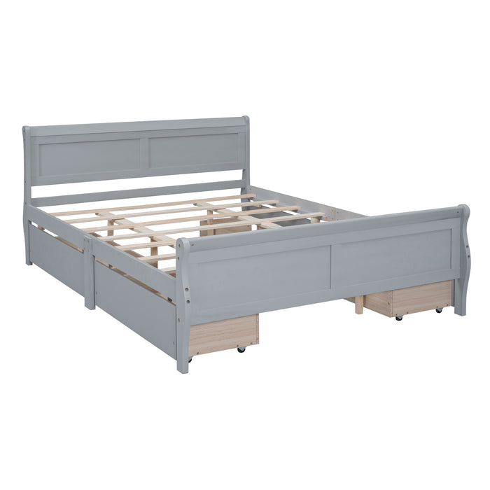 Queen Gray Wood Platform Bed with 4 Drawers