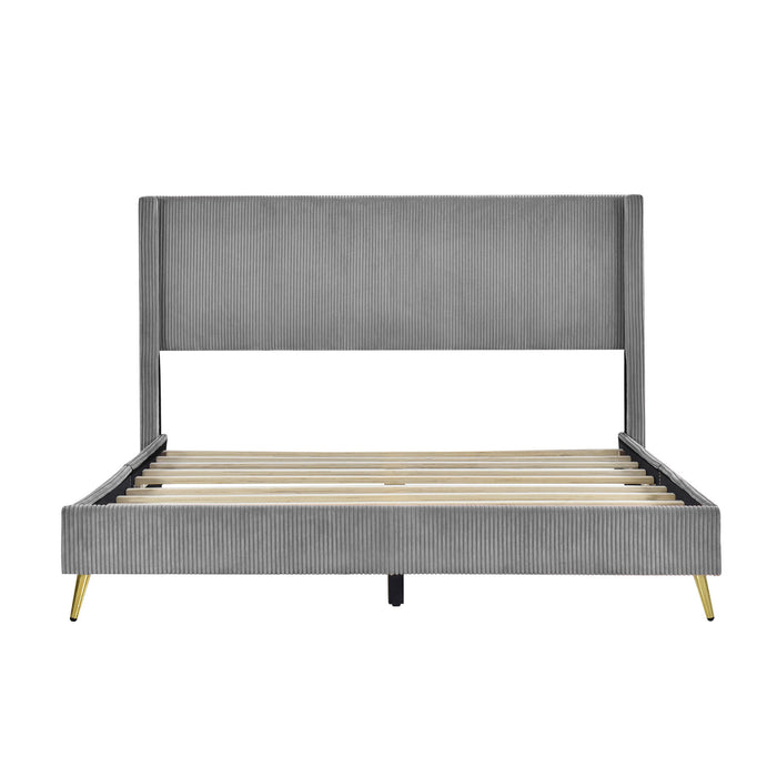 Queen Gray Corduroy Platform Bed with Metal Legs