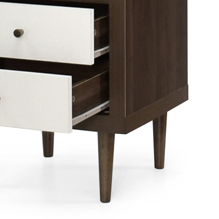 Modern Walnut and White 2-Drawer Nightstand