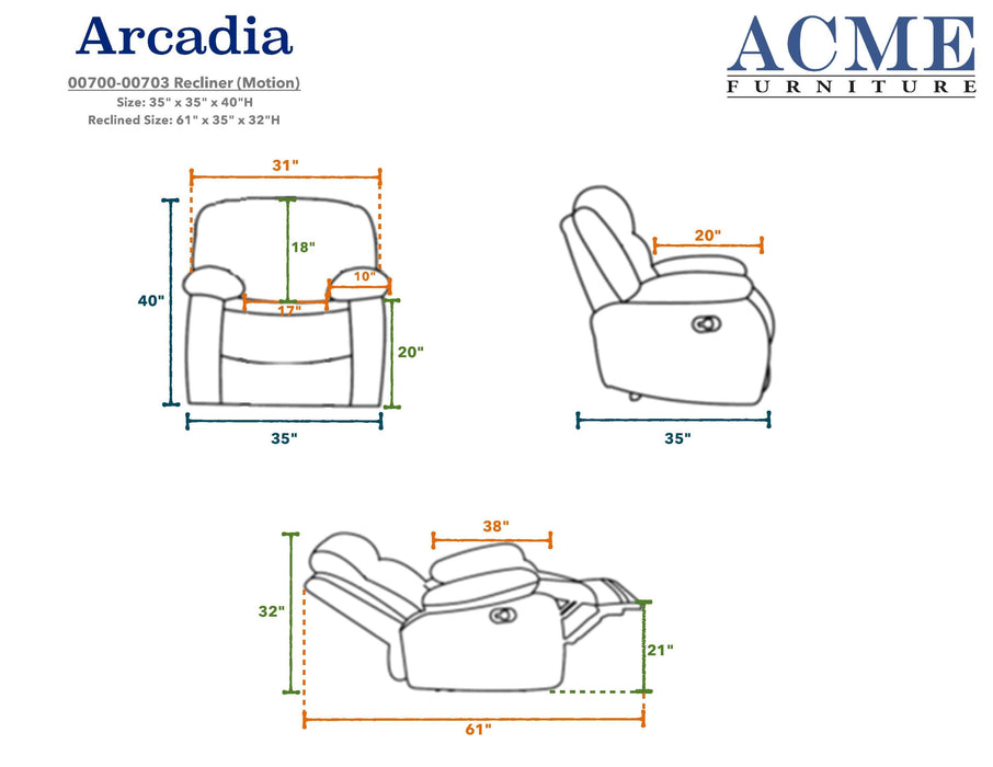 Blue Manual Arcadia Recliner Microfiber lowrysfurniturestore