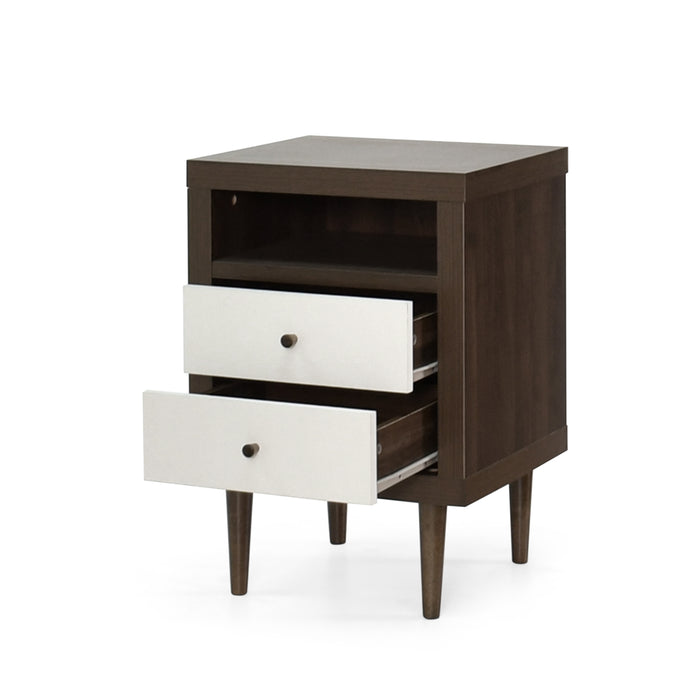 Modern Walnut and White 2-Drawer Nightstand