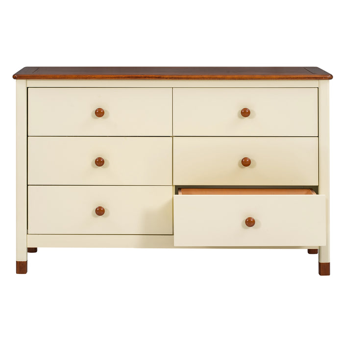 Wooden Storage Dresser with 6 Drawers,Storage Cabinet for kids Bedroom,Cream+Walnut | lowrysfurniturestore