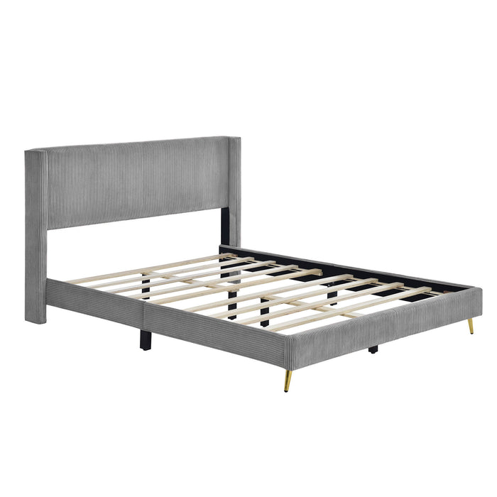 Queen Gray Corduroy Platform Bed with Metal Legs